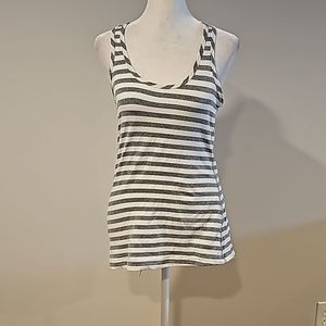 Hard Tail grey and white striped sleeveless blouse, M, fitted